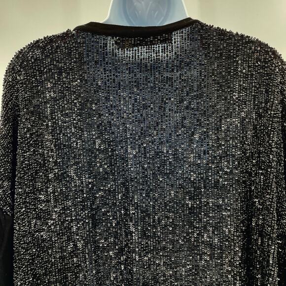 Robert Rodriguez Black Silk Sequin Deep V-Neck Elegant Dressy Oversized Top 12 - Picture 9 of 11